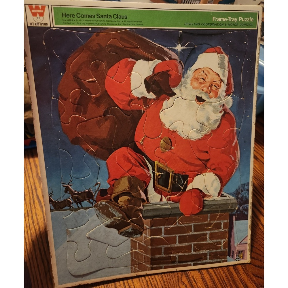 1971 Vintage TRAY‎ PUZZLE WHITMAN - #4528 SANTA CLAUS - CHRISTMAS USA